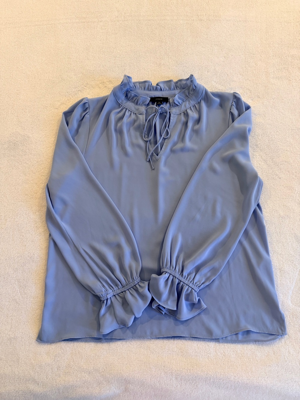 J. Crew Periwinkle Tie-Neck Ruffle Blouse